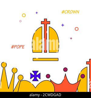 Pope crown filled line vector icon, simple illustration, royal crown related bottom border. Stock Vector