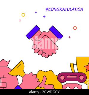 Handshake, congratulations filled line vector icon, simple illustration, reward related bottom border. Stock Vector