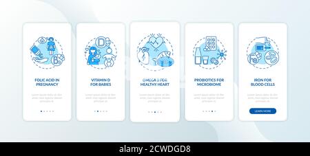 Essential supplements onboarding mobile app page screen with concepts Stock Vector