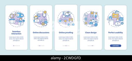Remote work app features onboarding mobile app page screen with concepts Stock Vector