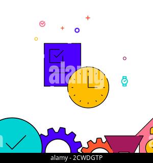 Planning, schedule filled line vector icon, simple illustration, clock, time related bottom border. Stock Vector