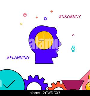 Planning, schedule filled line vector icon, simple illustration, clock, time related bottom border. Stock Vector
