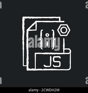 JS file chalk white icon on black background Stock Vector