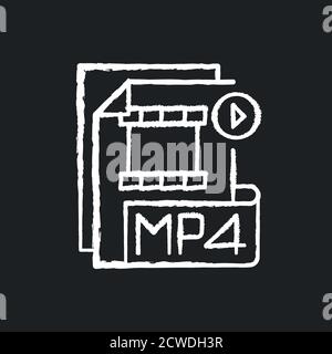 MP4 file chalk white icon on black background Stock Vector