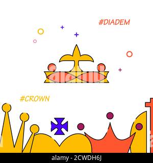 Royal crown filled line vector icon, simple illustration, royal crown related bottom border. Stock Vector