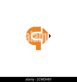 letter c q simple geometric pencil arrow education logo vector Stock Vector