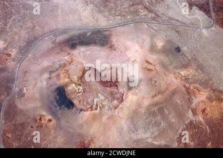 Aerial view of an extinct crater of a volcano in el Hierro island, Canary Islands, Spain. High quality photo. Stock Photo