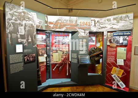 Museum of the Occupation of Latvia: 'Change of Occupation Regimes (1941)' panel. Riga Stock Photo