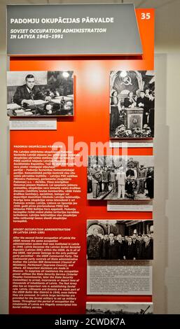 Museum of the Occupation of Latvia: 'Soviet occupation administration in Latvia 1945-1991' panel. Riga Stock Photo