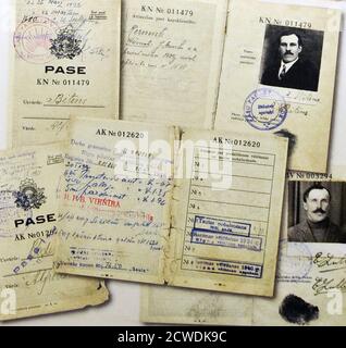 Passports of Latvian citizens stamped with proof of purchased goods (1940-41) Stock Photo