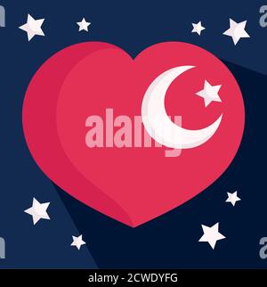 turkey republic day, flag national shaped heart dark and stars background vector illustration Stock Vector