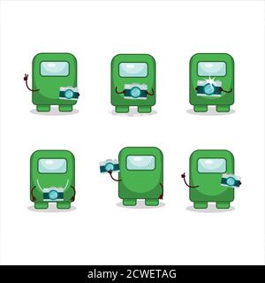 Photographer profession emoticon with among us green cartoon character Stock Vector