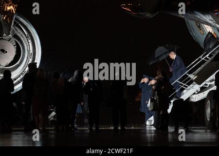 Washington, United States. 30th Sep, 2020. President Donald Trump walks off Air Force One at Joint Base Andrews Wednesday, September 30, 2020 in Washington, DC. Trump returned from his first Presidential debate with Former Vice President Joe Biden in Cleveland, Ohio. Photo by Ken Cedeno/UPI Credit: UPI/Alamy Live News Stock Photo