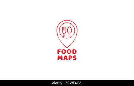 pin maps location with fork and spoon food or restaurant logo icon vector Stock Vector