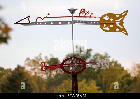 Sept 29 2020, St Thomas Ontario Canada - Canada's first elevated park located on the west side St Thomas in Ontario Canada. Compass decoration at the Stock Photo
