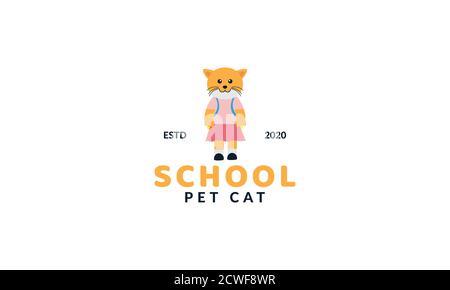 illustration cute cartoon cat as student school  logo icon vector Stock Vector
