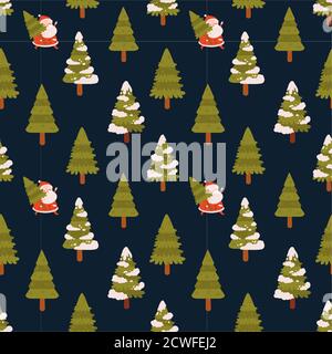 Merry christmas, happy new year seamless pattern with winter landscape and santa Stock Vector