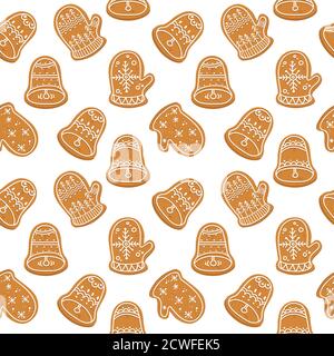 Vector christmas ginger cookies, gingerbread seamless pattern Stock Vector