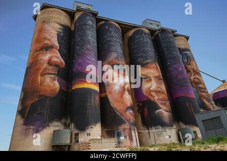 Giant mural in the Silo Art Trail, Sheep Hills, Victoria, Australia Stock Photo