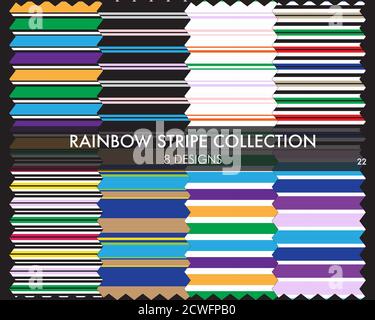 Rainbow striped seamless pattern collection includes 8 design swatches for fashion textiles, graphics Stock Vector