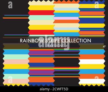 Rainbow striped seamless pattern collection includes 8 design swatches for fashion textiles, graphics Stock Vector