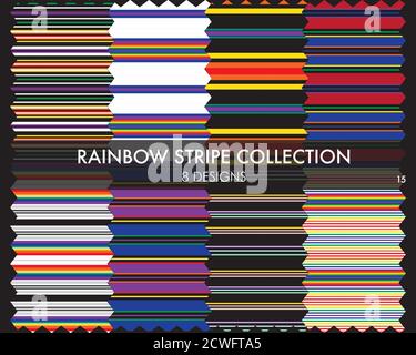 Rainbow striped seamless pattern collection includes 8 design swatches for fashion textiles, graphics Stock Vector
