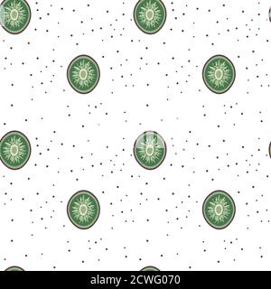Half Cut Kiwifruit Slices Pattern in Cartoon Stock Vector