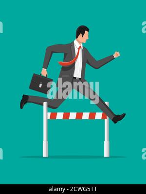 Businessman jumping over hurdle obstacle. Business concept vector ...