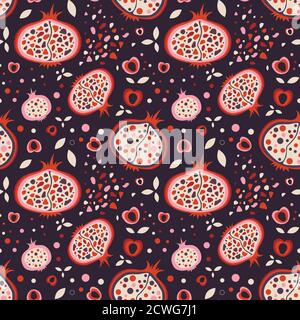 Cartoon Pomegranate and Fig Fruit Slices Pattern Stock Vector