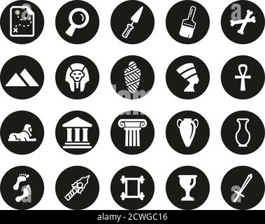 Archaeology Icons White On Black Flat Design Circle Set Big Stock Vector
