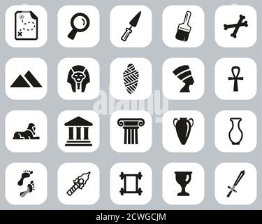 Archaeology Icons Black & White Flat Design Set Big Stock Vector