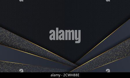 Carbon luxury abstract background with black overlap layers. Texture carbon with luxury golden glitters dots Stock Vector