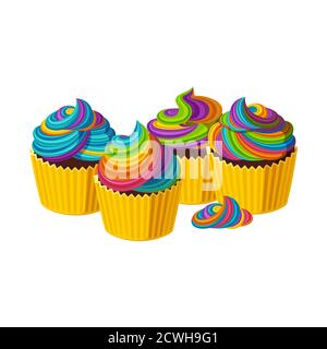 Cupcakes With Colorful And Rainbow Icing Set Of Cupcakes Isolated In White Background Vector Illustration In Cute Cartoon Style Stock Vector Image Art Alamy
