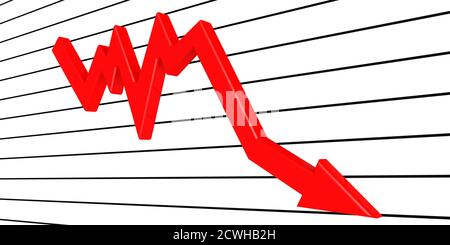 3D graph going down with red arrow Stock Photo - Alamy