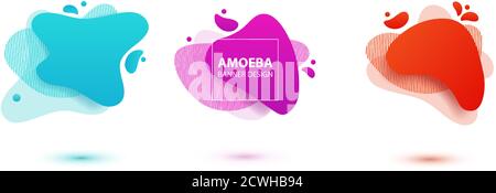 Amoeba liquid design. Dynamical colored forms of amoeba. Modern banner template for logo, flyer, presentation design. Yellow, red, blue colors Stock Vector