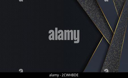 Carbon luxury abstract background with black overlap layers. Texture carbon with luxury golden glitters dots Stock Vector