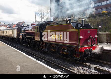 Preserved steam engine 13065 at Bury station on the East Lancashire Railway. A 1927 LMS designed 'Crab' Class 5 mixed traffic 2-6-0 locomotive. Stock Photo