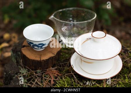 Chinese tea set for gong fu brewing tea close up Stock Photo