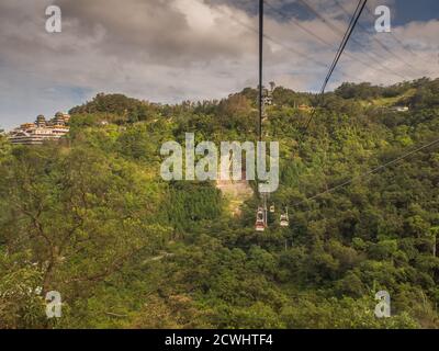 Maokong, Taiwan - October 19, 2016: Maokong Gondola  in New Taipei City and vie for 101 buliding Stock Photo