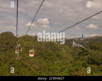 Maokong, Taiwan - October 19, 2016: Maokong Gondola  in New Taipei City and vie for 101 buliding Stock Photo