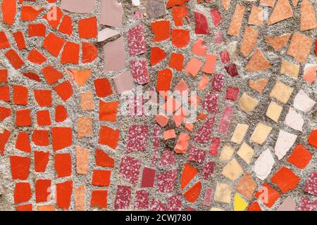 Background and texture of crushed tiles in a multicolored mosaic. Stock Photo