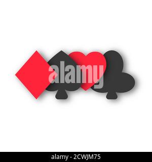 Set of symbols of playing cards suit with shadows, vector illustration Stock Vector