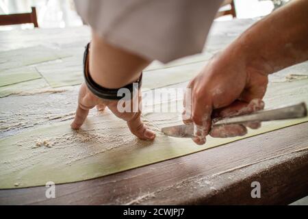 Chef Making Fresh Homemade Pasta Stock Photo
