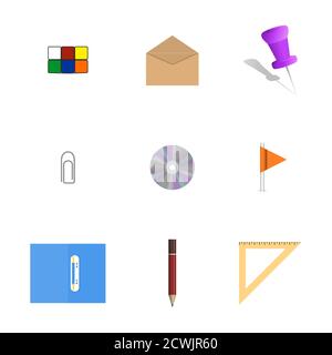 Set of icons isolated on white background. Office and school, vector illustration. Stock Vector