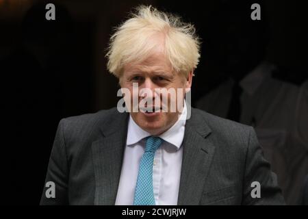 (200930) -- BEIJING, Sept. 30, 2020 (Xinhua) -- British Prime Minister Boris Johnson leaves 10 Downing Street to attend Prime Minister's Questions at the House of Commons, in London, Britain, on Sept. 16, 2020. (Photo by Tim Ireland/Xinhua) Stock Photo