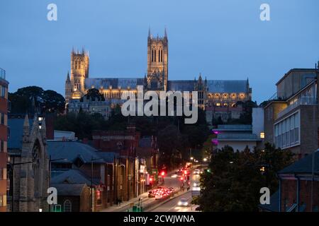 Lincoln at night. View of Broadgate and Lincoln cathedral Stock Photo ...