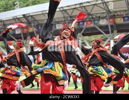 Chengdu, China's Sichuan Province. 17th Sep, 2020. People perform during a ceremony to celebrate the 70th anniversary of the founding of the Tibetan Autonomous Prefecture of Garze in Kangding City, southwest China's Sichuan Province, Sept. 17, 2020. Credit: Liu Kun/Xinhua/Alamy Live News Stock Photo