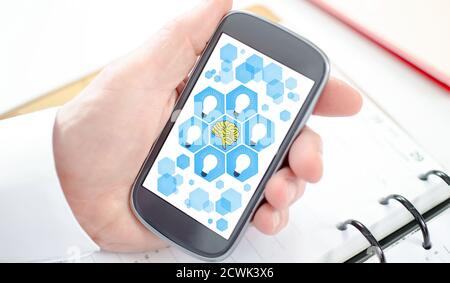 Human brain ideas concept shown on a smartphone screen Stock Photo