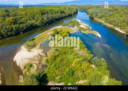 Aerial view of the gravel bar on the Sava River near Zagreb, Croatia Stock Photo