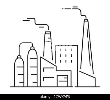 Factory industrial architecture. Outline assembly plant vector icon ...